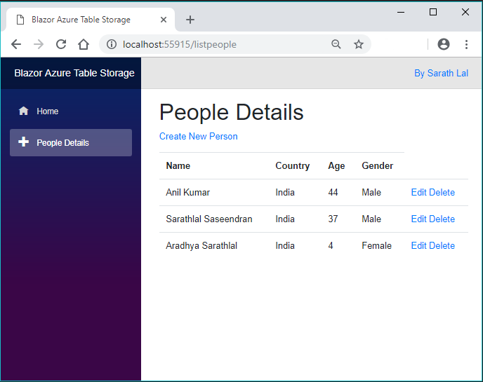 Single Page Application in Blazor with Azure Table Storage